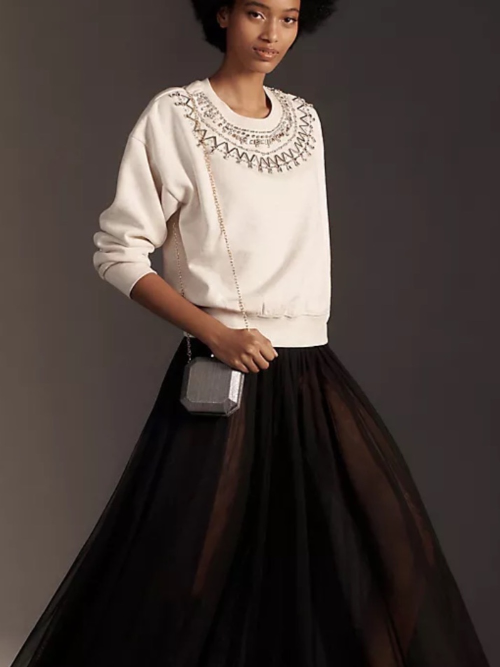 Maeve Anthropologie NWOT Cream Embellished jeweled Crewneck Sweatshirt - Picture 3 of 10